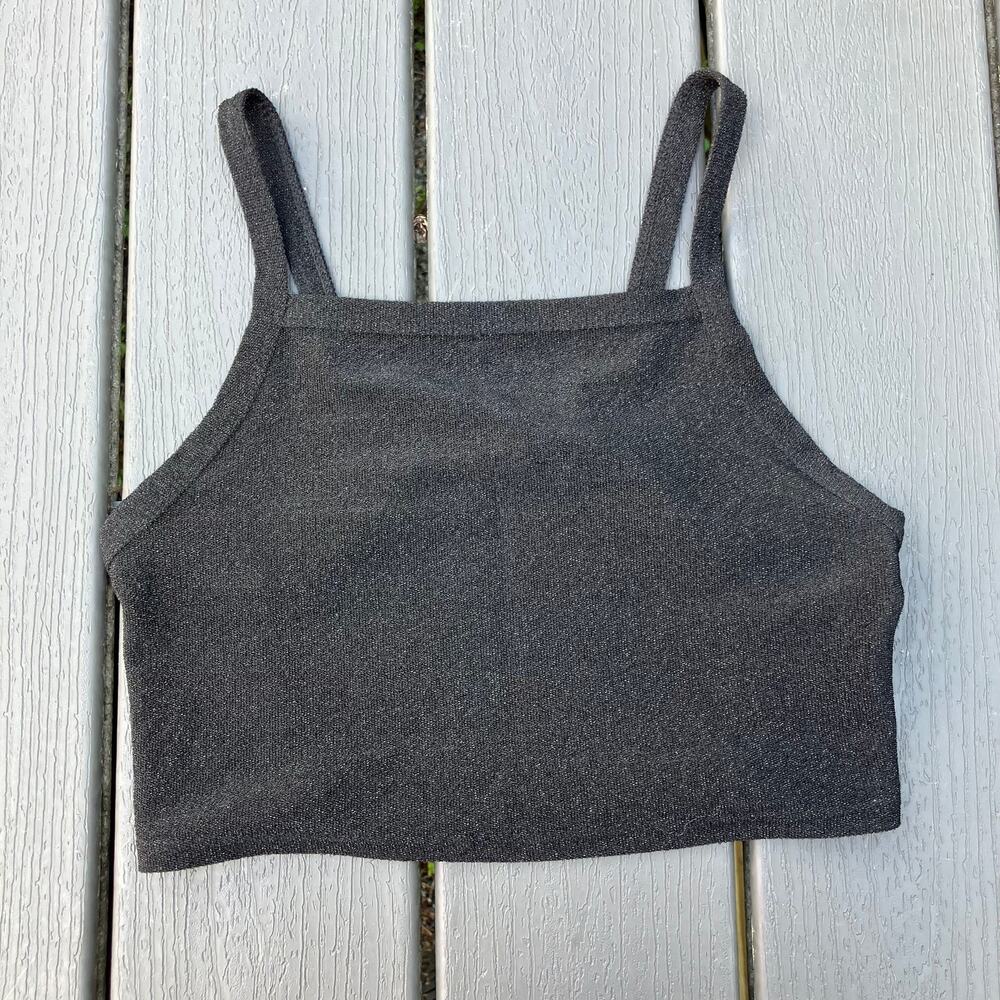 Black cropped cami with strappy back, party going out top sexy club ravewear